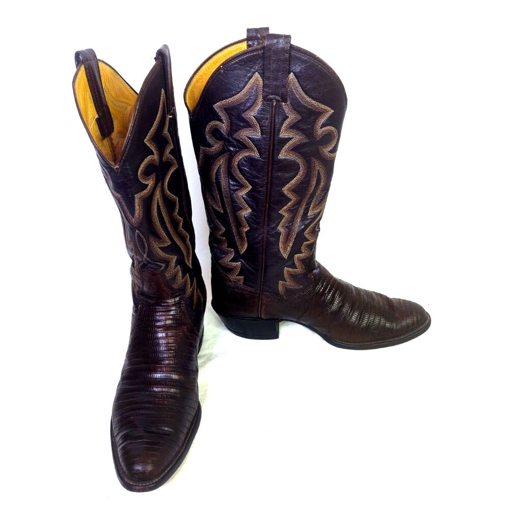 VTG Mens PANHANDLE Slim Exotic COWBOY LIZARD SKIN TOE Brown BOOTS SIZE 8 D